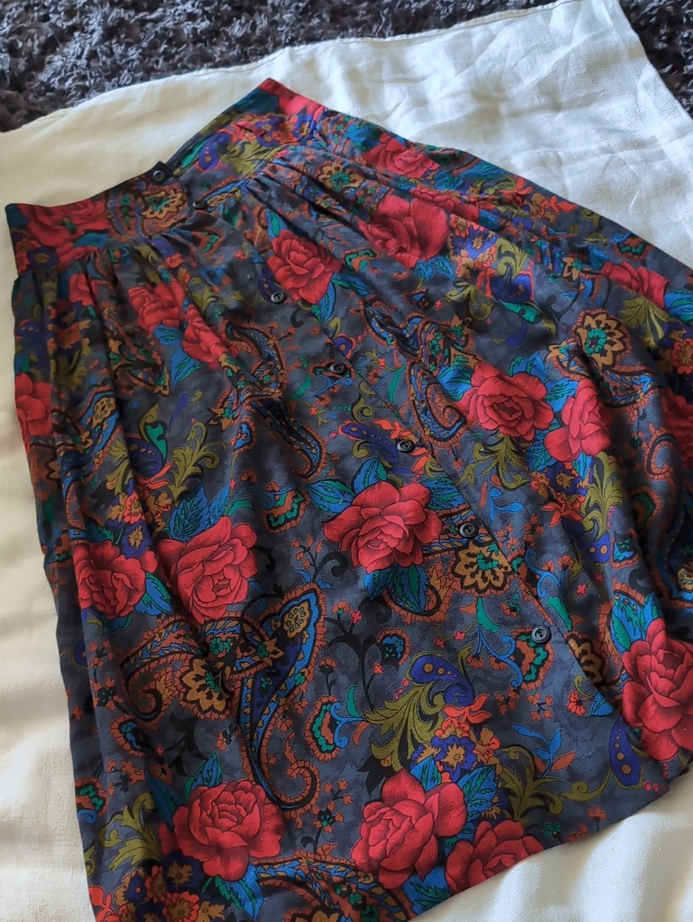 Saks Fifth Avenue Red Rose Paisley A-Line Skirt